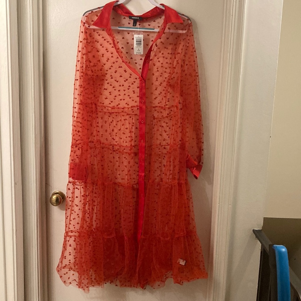 Torrid Red heart sheer cardigan